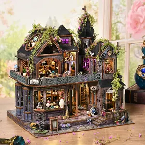 Magic Castle Book Nook Kit 3D DIY Wooden Puzzle Handmade Bookshelf Dollhouse Model Bookend Building Home Decor