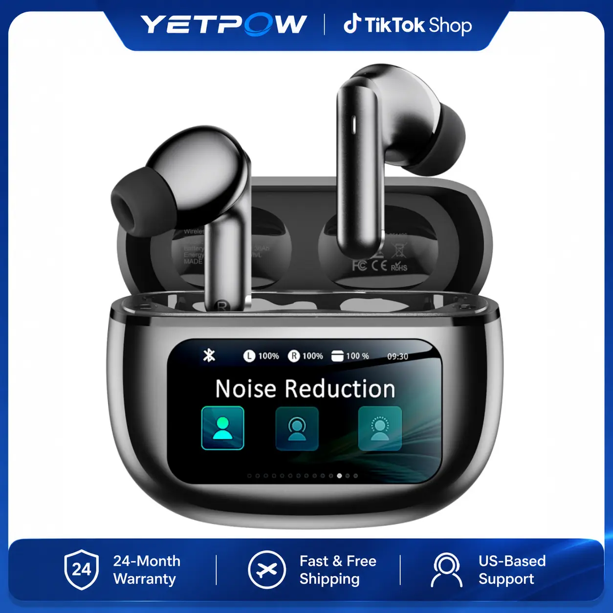 Bluetooth Earbuds, Wireless Earbuds with Smart Touchscreen Charging Case, Bluetooth 6.0, ANC & Transparency Mode, ENC Clear Calls, 40H Playback, IPX7 Waterproof Stereo Earphones for iPhone Android Sports Work, T27 tiktokshopbacktoschool