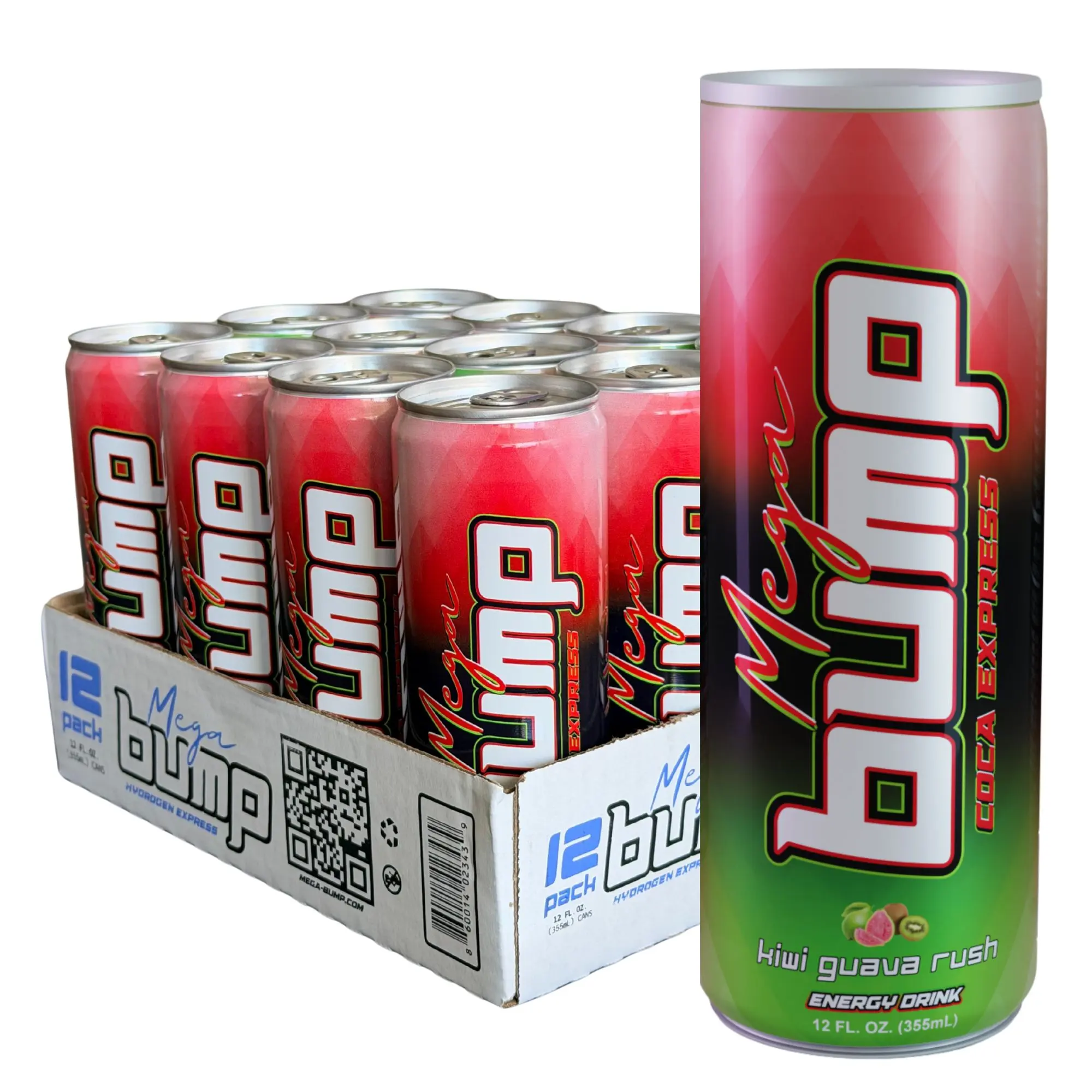 Mega Bump Coca Express - Rush (Kiwi Guava) 12 Fl oz- 12 Pack Sleek Cans