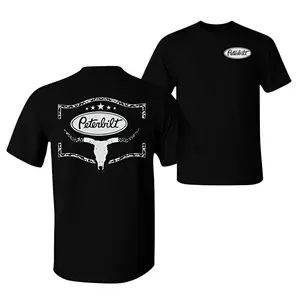 Peterbilt T-Shirt, Longhorn Skull & Logo Design, Western Work Graphic Tee, For Truckers & Country Men, Gift for Big Rig Drivers & Diesel Lovers