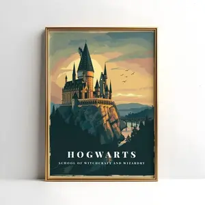 Hogwarts School of Witchcraft and Wizardry Poster - Potter Magical Castle Wall Art - Wizarding World Architecture Print - Library Decor