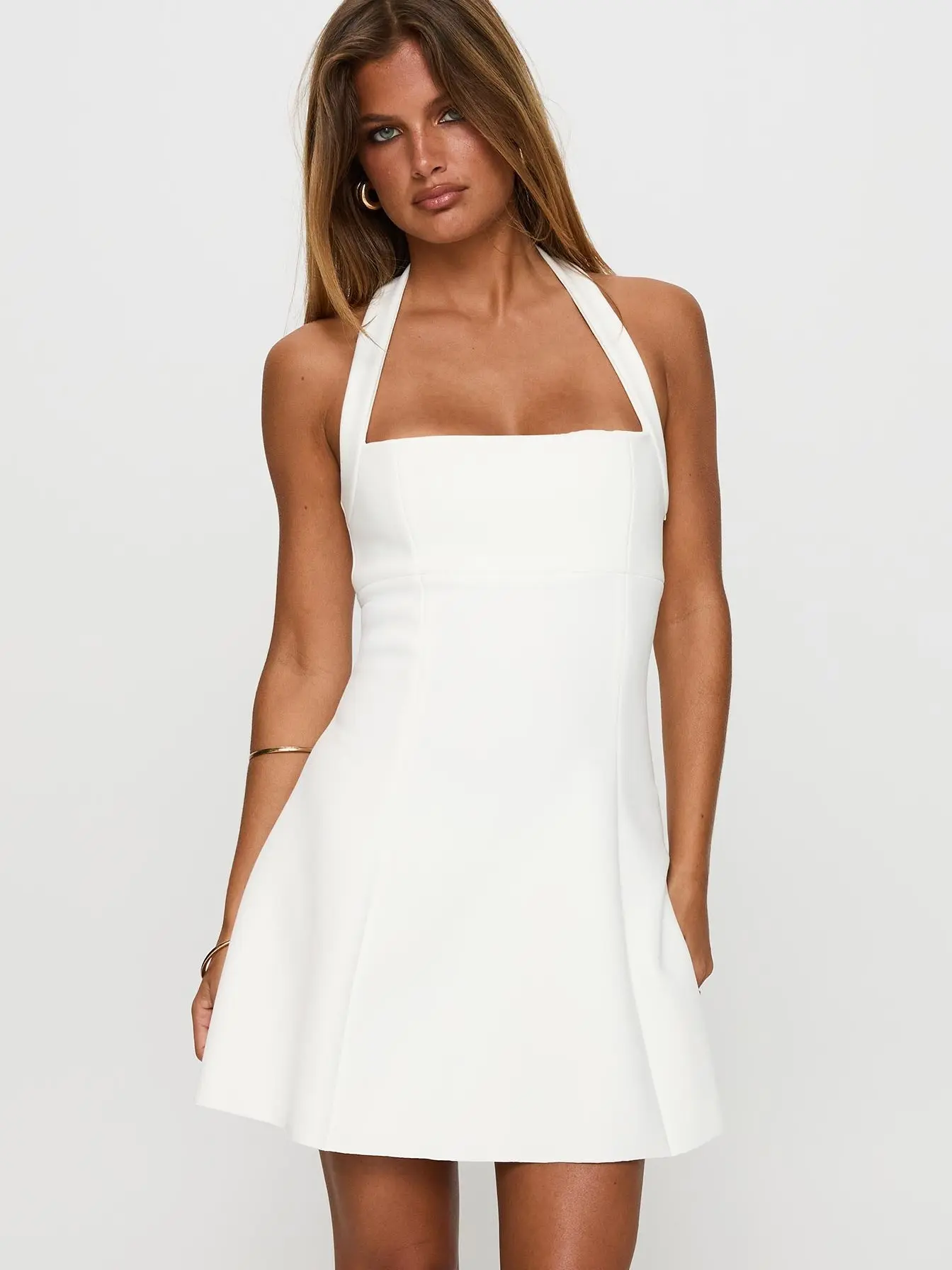 sachin and babi light blue dress Hailie Mesh Halter Backless Maxi Dress - White