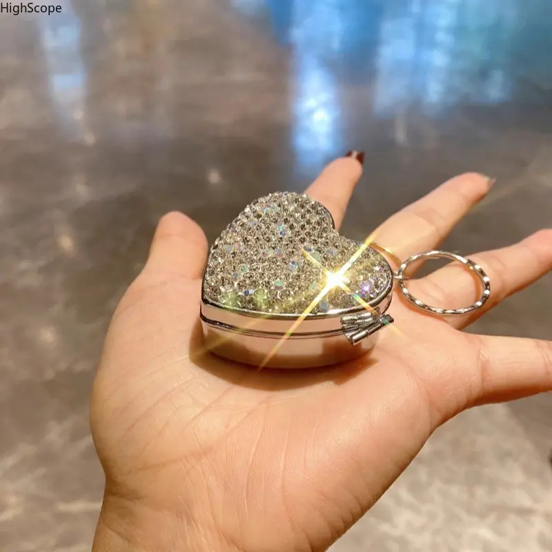 Heart-Shaped Pill Organizer for Women, Luxury Rhinestone Metal Travel Gear in Compact Form with Multiple Compartments and Moisture-Proof Seal, Portable Vitamin Organizer, Medical Organizer