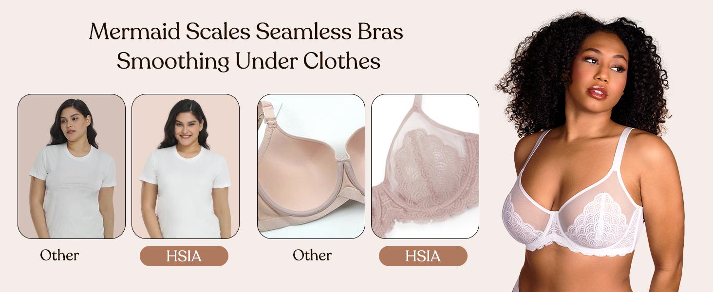 HSIA Mermaid Scales Sexy Lace Plus Size Unlined Underwire Non-padded Full Coverage Minimizer Bra with Back Smoothingfor Women Large Bust