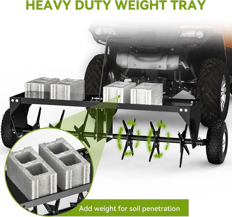 YITAMOTOR 40" Tow Plug Lawn Aerator with Universal Hitch for Lawn, Farm and Garden, Black Portable Tool Tow Behind Aerator, Plug Aerator for Lawn Tractor, 24 24 Plug Coring Knifes Cores, Black