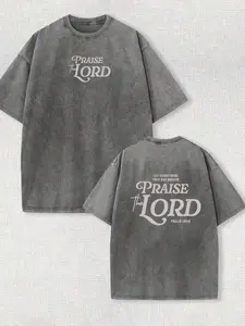 Men'S 230G Heavy Vintage Washed T-Shirt | Double-Sided Bible Verses and Psalm 95:1 Christian Faith Design, Loose-Fitting Casual Crew Neck Short Sleeve, Suitable for Church, Casual Wear, Religious Activities, Ch