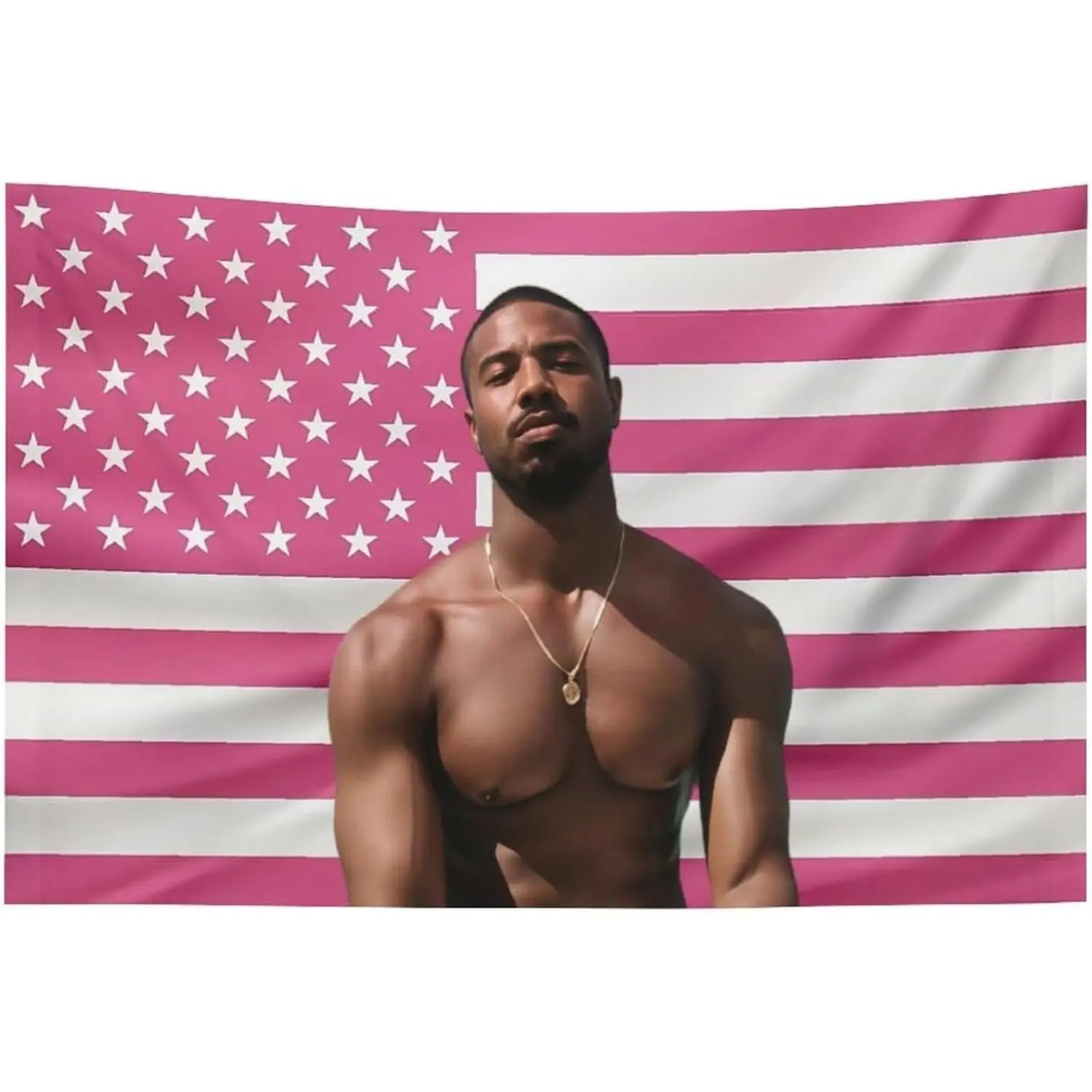 Michael B Jordan Light Peach Linen Wall Hanging Tapestry - Animal-Themed Glam Home Decor, Dorm Decor, Room Accessory Gift Blanket