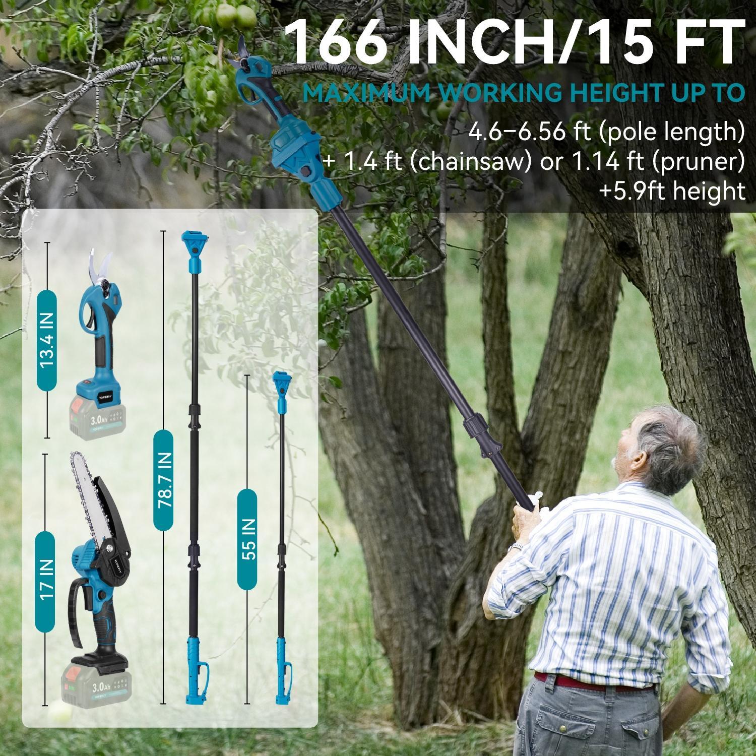 Yofidra 2 in 1 Cordless Pole Saw & Mini Chainsawwith 2 Batteries, Power Electric Polesaw for Tree Trimming, Chain Saw with Extension Pole , Limb Branch Cutter Pruner 21V Portable Cutting Adjustable Length Telescopic Rod Outdoorfun