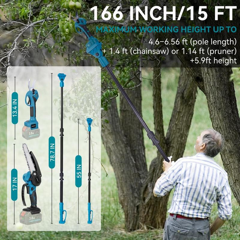 Yofidra 2 in 1 Cordless Pole Saw & Mini Chainsawwith 2 Batteries, Power Electric Polesaw for Tree Trimming, Chain Saw with Extension Pole , Limb Branch Cutter Pruner 21V Portable Cutting Adjustable Length Telescopic Rod Outdoorfun