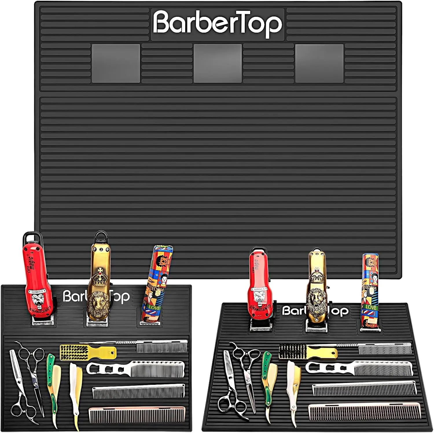 Barber Organizer Mat, Magnetic Barber Mat with 3 Magnetic Slots Anti-Slip Barber Mats for Clippers, Barbershop Salon Mat Station, Barber Table Matt, Barber Scissors Tool Organizer for Hairstylist
