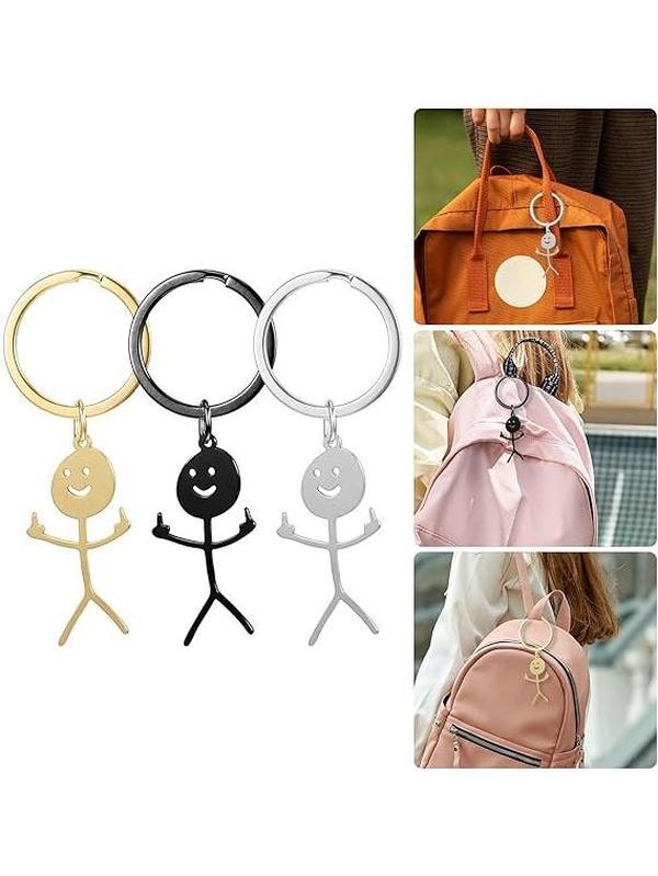 Stainless Steel Cartoon Figure Keychain for Men Women, Cute Metal Key Ring Bag Pendant