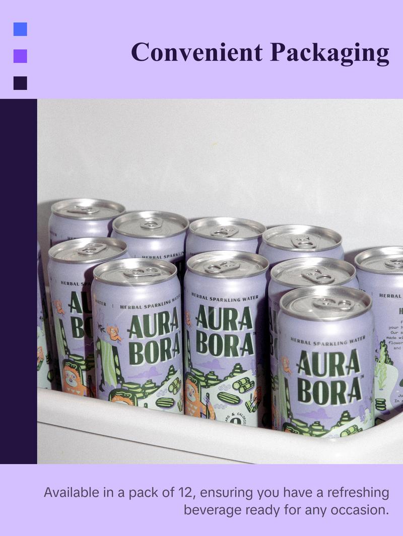 Aura Bora, Craft Sparkling Water Beverage made with Real Herbal Extracts, Lavender Cucumber, 12oz cans, Pack of 12 Aura Bora, Craft Sparkling Water Beverage made with Real Herbal Extracts, Lavender Cucumber, 12oz cans, Pack of 12