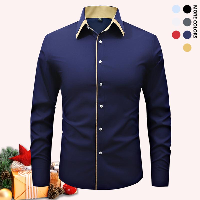 Pack of 5 Men's Business Casual Shirts - Solid Long Sleeve Button Up Shirt, Front Lapel Long Sleeve, Regular Length, Suitable for Four Seasons Office and Commuter Wear, Available in Multiple Colors
