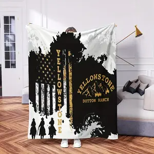 1pc Yellowstone Dutton Ranch Flannel Blanket, Soft & Cozy 100% Polyester, Black with American Flag Design, Perfect for Home Decor, Bed, Sofa, Car, Nap, or Air Conditioning Use, Ideal Holiday Gift