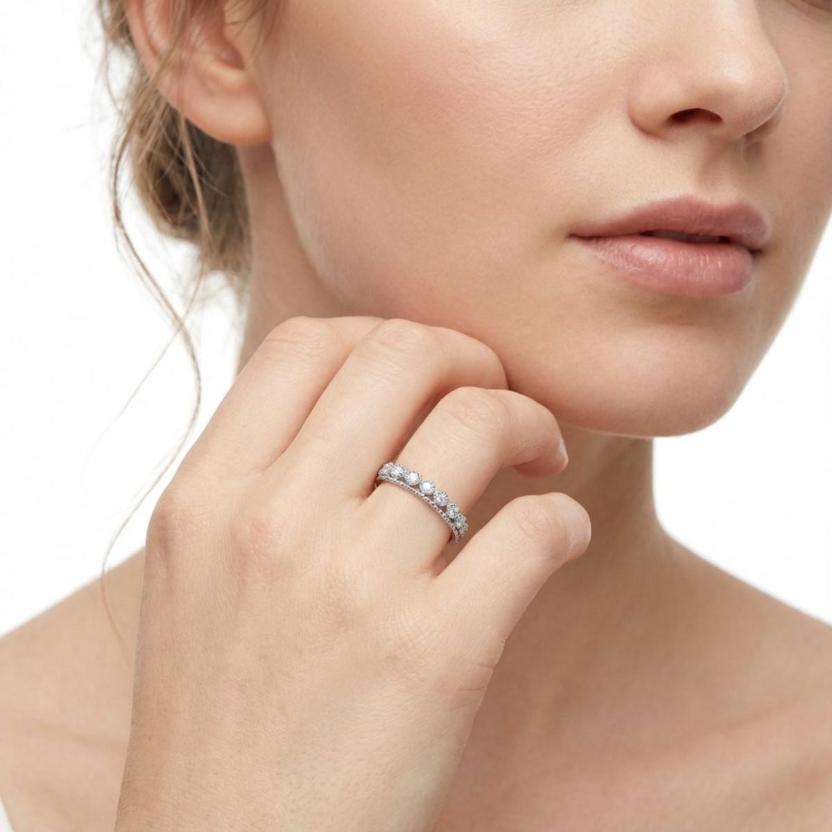 Eternity Love Band Ring Round Cut VVS Synthetic Moissanite Ring Jewelry Silver-plated Band Perfect Birthday Engagement Wedding Anniversary Christmas Valentine's Day Gift