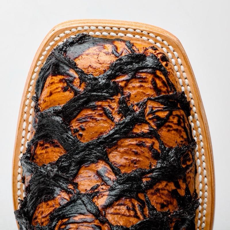 Honey Cognac Jumbo Pirarucu Leather Boots - Square Toe