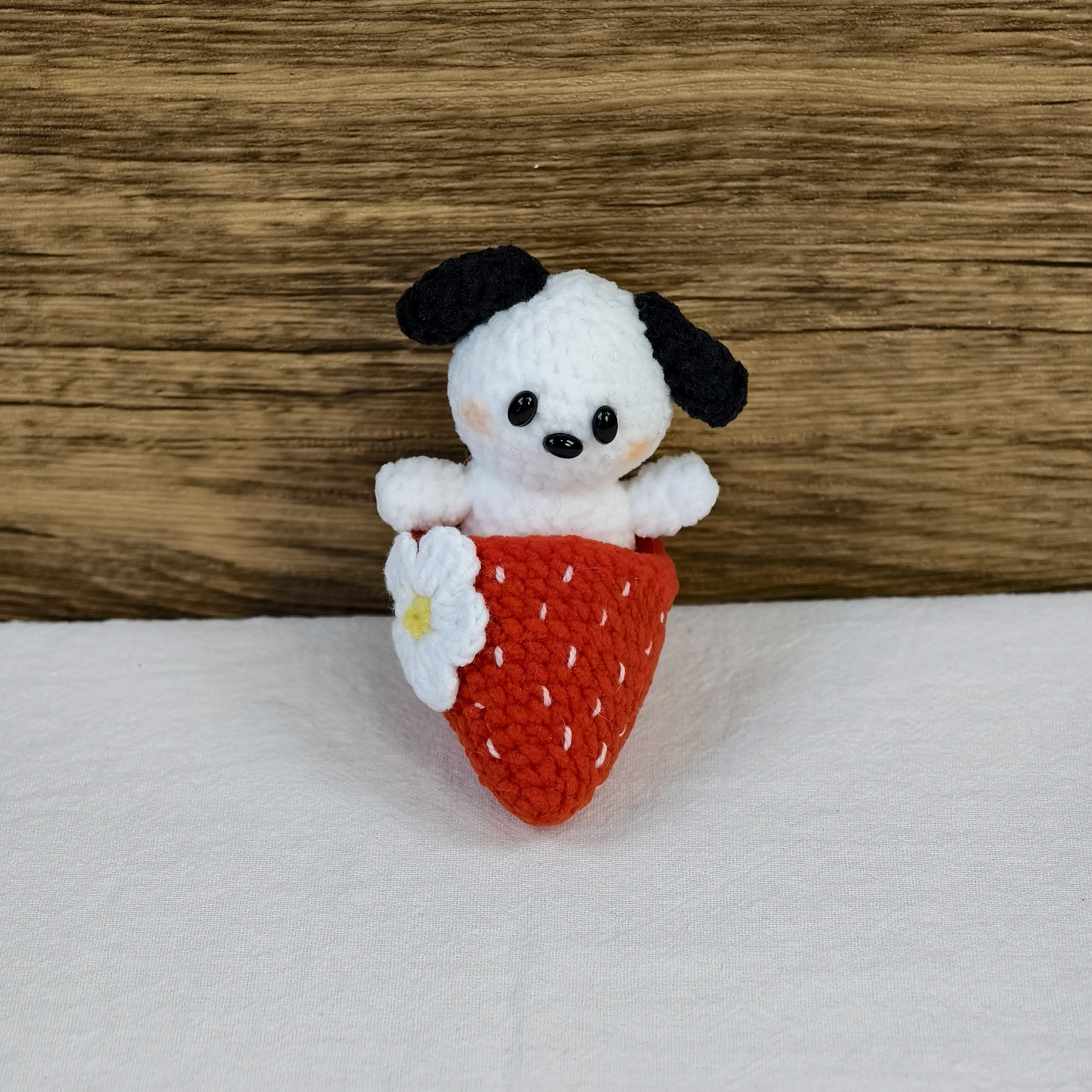 Handmade Amigurumi Crochet Red Pompompurin Sitting on Fruit Plushie