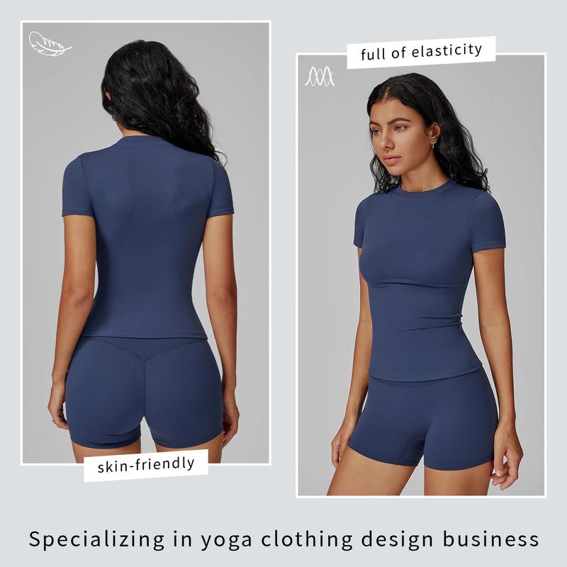 Tenwolf Women's Solid Ribbed Crop T-Shirt & High-Waisted Shorts Set, Quick-Dry for Yoga, Gym, Workouts, Running, Ladies' Sports Apparel for All Seasons, Women's Workout Sets, Women's Workout Clothing, Fitness Clothing, Casual Activewear, Fitness Summer Bo