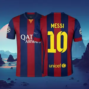 14 15 Home Red And Blue 10# Messi Short Sleeve Retro Soccer Jersey Fans Version