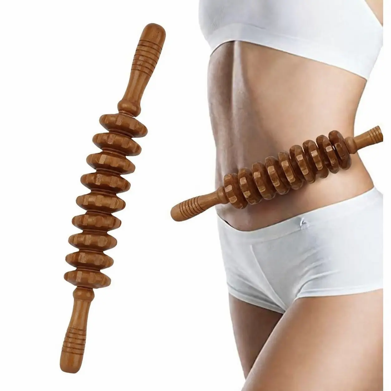 Manual Wooden Massage Roller, Muscle Release Roller, Relief Roller, Lymphatic Drainage Tool, Manual Massage Tool for Fascia and Cellulite, Body Care Tool, Relaxation Aid, Gift for Women, Fascia Release Tools, Muscle Roller Stick