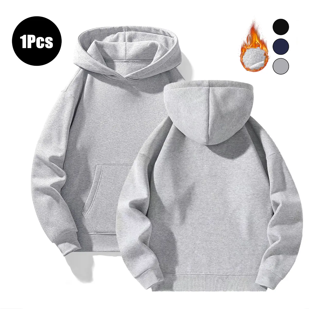 Men's Oversized Essential Hoodie - Stylish Casual Plain Long Sleeve Pullover Top, Navy/Beige, Winter Warmth & Daily Wear Casual Ootd, Menswear Hoodies & Sweatshirts, 1Pcs