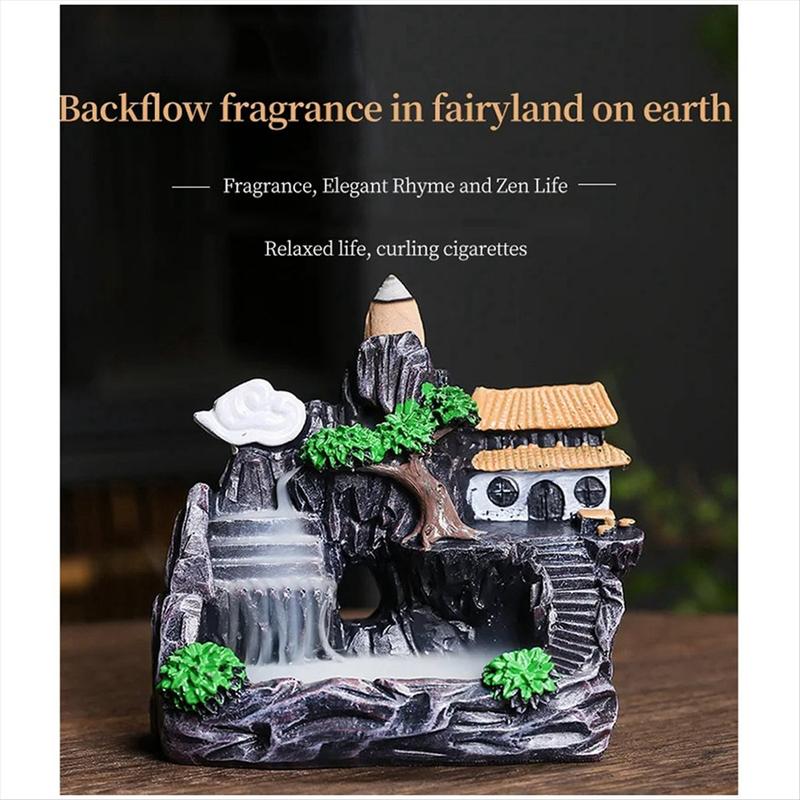 High Mountain Flowing Waterfall Backflow Incense Burner Home Fragrance Diffuser Incense Burner Decoration,E