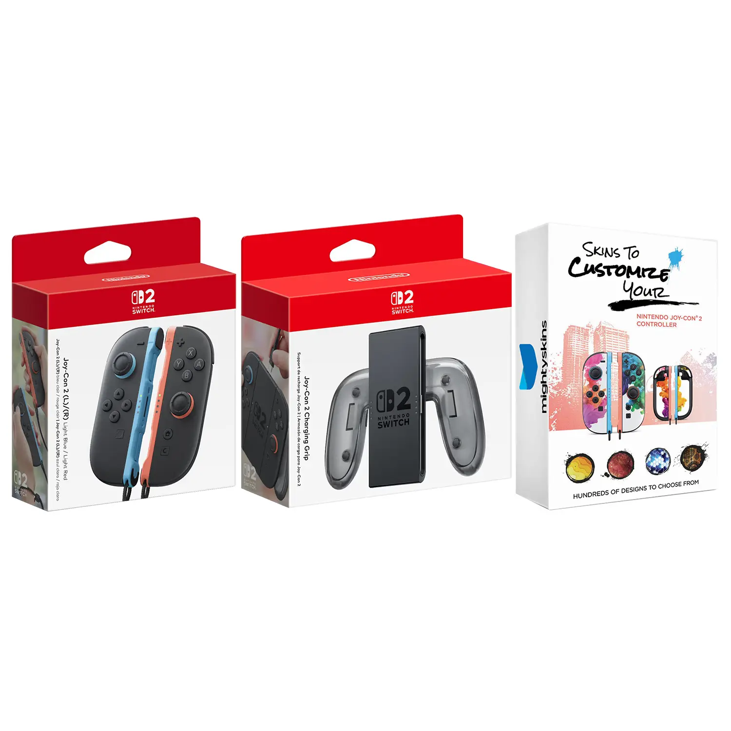 Nintendo Switch 2 Joy-Cons Blue/Red with Charging Grip and MightySkins Code Bundle