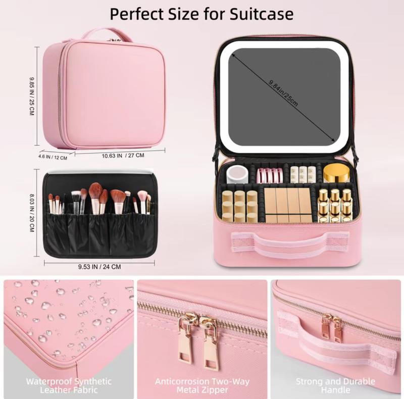 Glow-in-Bag Travel Makeup Case - Integrated Mirror with 3 Color Temperatures, Compact Cosmetic Organizer for Beauty Accessories & Makeup Tools Glow-in-Bag Travel Makeup Case - Integrated Mirror with 3 Color Temperatures, Compact Cosmetic Organizer for Beauty Accessories & Makeup Tools