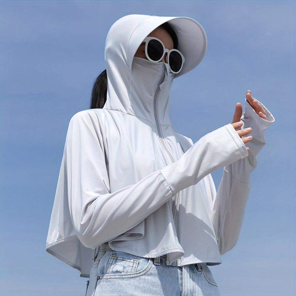 Women's sun protection hoodie, women's jacket summer sun protection clothing, outdoor hiking and cycling jacket, UV protection top, outdoor hooded mask, hooded breathable zipper jacket