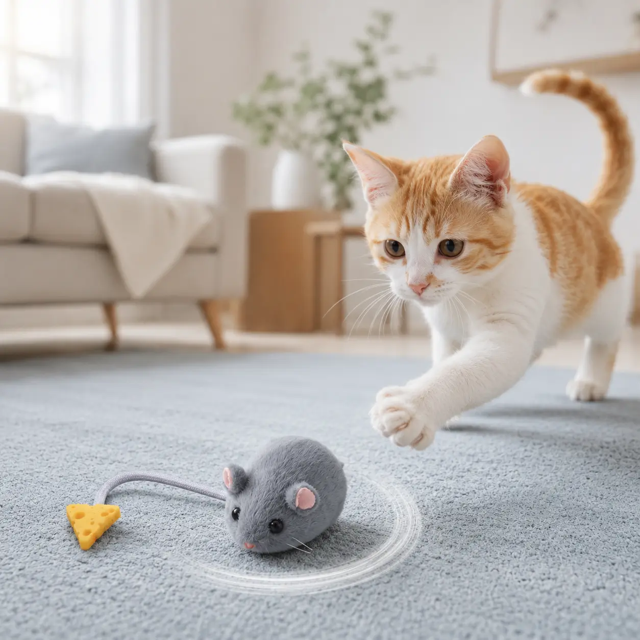 Interactive Automatic Moving Mouse Cat Toy for Indoor Cats, USB Rechargeable Motion Activated Plush Mouse Toy with Realistic Movement, Smart Electronic Hunting Toy for Kittens & Adult Cats, Exercise, Mental Stimulation & Boredom Relief