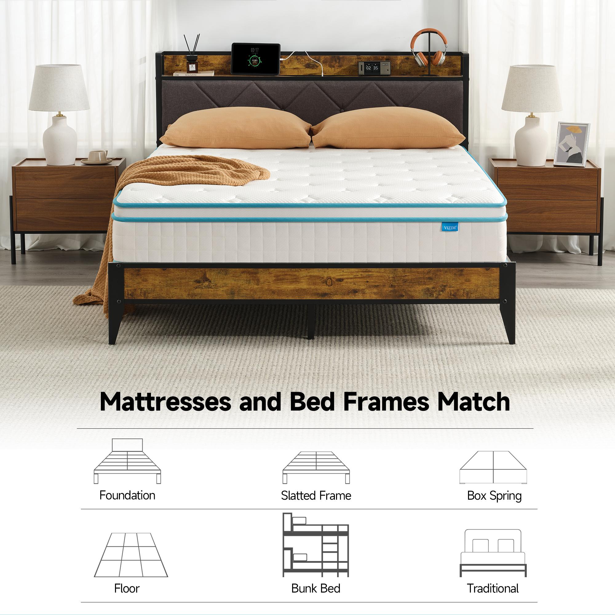 VIZIM Hybrid Mattresses in a Box, 10 & 12 Inch Memory Foam and Pocket Spring, Twin Full Queen Size Mattress, American style Breathable Bed with Motion Isolation & Pressure Relief