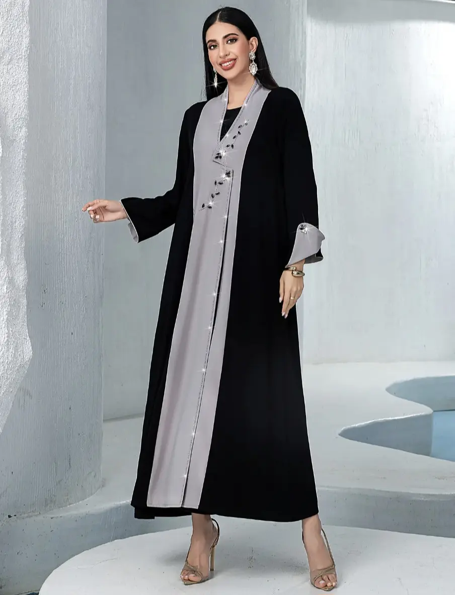 Women's Islamic Minimalist Abaya Dress - Clean, Professional, Geometric, Asymmetrical, Discreet Side-Slits, Evening Wear