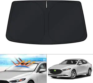 Canvcle Custom Fit Windshield Sun Shade for Mazda 3 2014-2025 240T Reflective Fabric Foldable Sun Visor Blocks 99% UV Rays Keeps Car Cooler