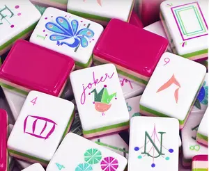 Premium Rose Red Acrylic Mahjong Set Luxury Crystal Tiles for Home Use Gift Giving Professional Hand Shuffled Game Night Family Entertainment Durable Travel Friendly Casino Style Complete Accessories. mahjong fun Pattern B