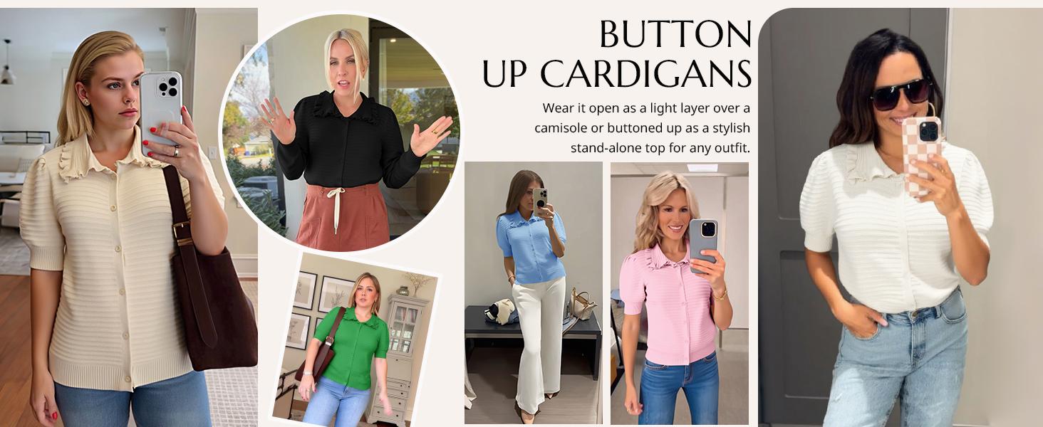 Cicy Bell Womens Ruffle Cardigan Sweater Puff Short Sleeve Button Up Eyelet Tops Ribbed Knit Peter Pan Collar Cardigans Cicy Bell Womens Ruffle Cardigan Sweater Puff Short Sleeve Button Up Eyelet Tops Ribbed Knit Peter Pan Collar Cardigans