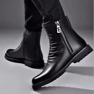 Men's Stylish Black Ankle Boots with Side Zipper, Thick Rubber Sole, Round Toe & Design - Versatile for Casual Streetwear, All-Season Wear