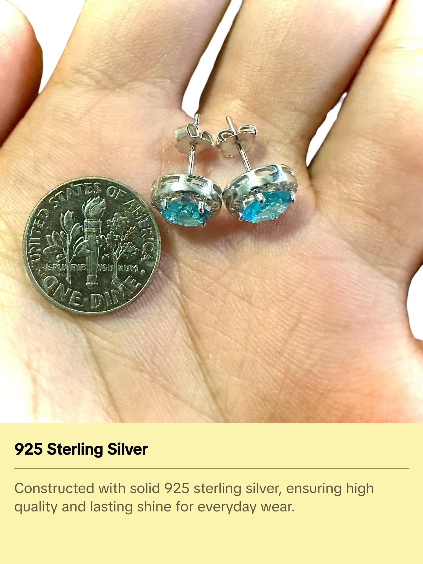 925 Sterling Silver Blue Topaz Stud Earrings 9MM Gift Birthstone