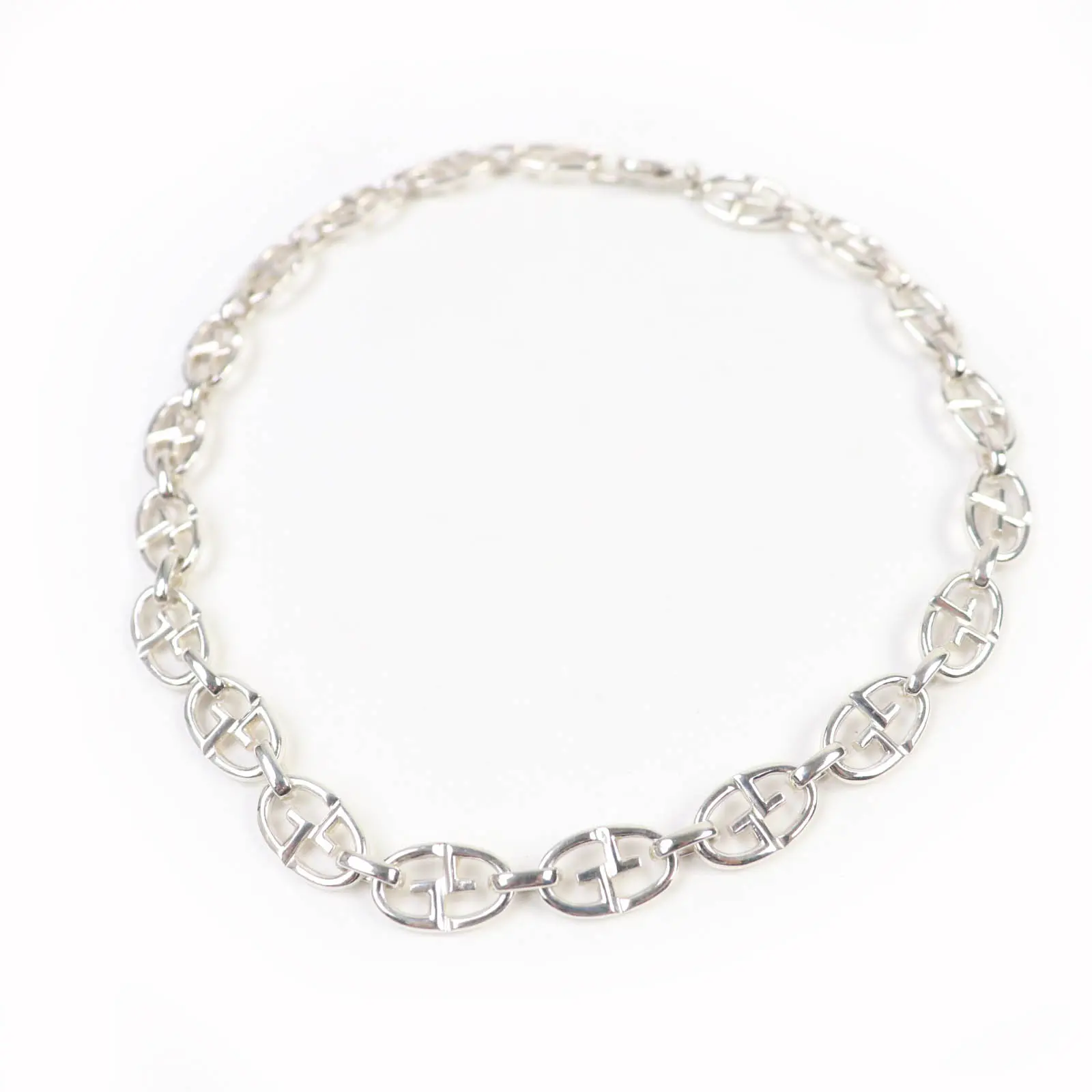 Pre-owned GUCCI Sterling Silver 925 (Ag925) Small Leather Goods Double G Anchor Chain Silver 925 Necklace