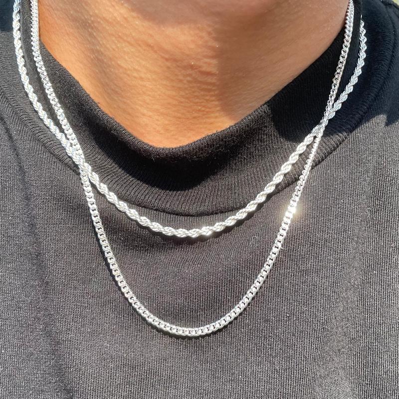 Tewiky Silver Necklace for Man,Dainty 14k Sliver Chain Choker Necklace Layered Stack Simple Non Tarnish,Trendy Jewelry | Party Gift For Valentine's Day gifts