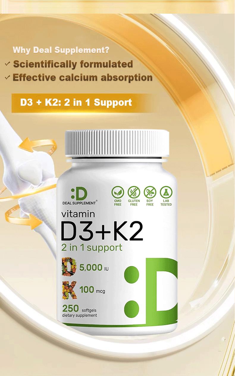 Deal Supplement Vitamin D3+K2 | Immune Support | Bone Health | 250 Veggie Softgels Healthcare Dietary Deal Supplement Vitamin D3+K2 | Immune Support | Bone Health | 250 Veggie Softgels Healthcare Dietary