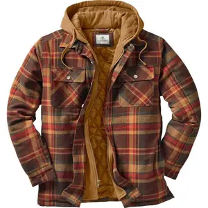Men's maple hooded flannel shirt jacket with long sleeves
