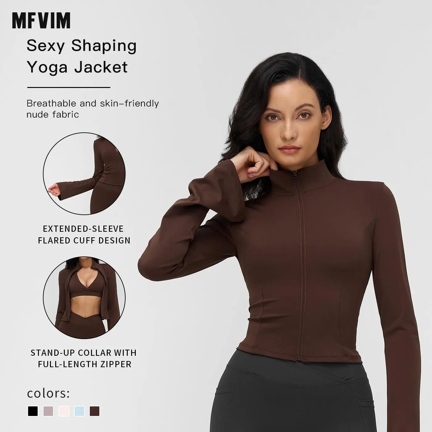 MFVIM Women's Solid Zip-Up High Neck Quick-Dry Long-Sleeve Athleisure Sports Crop Jacket - Yoga Jacket Top for Gym, Tennis, All-Season Athletic Outerwear, Athleisure Style