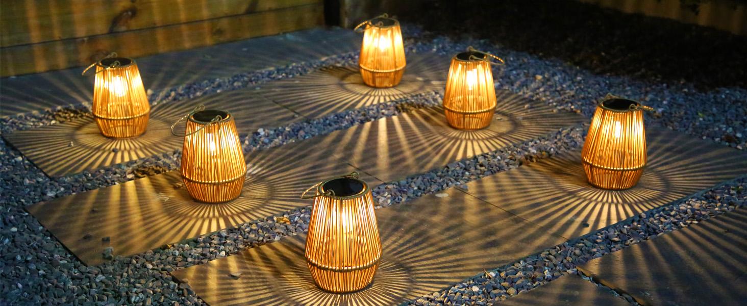 Solar Garden Lights, 2/4Pack Handwoven Rattan Solar Lantern, Special Design Outdoor Solar Garden Lights, Waterproof Solar Lights Suitable for Patio, Yard, Porch, Pathway, Decorative Lighting