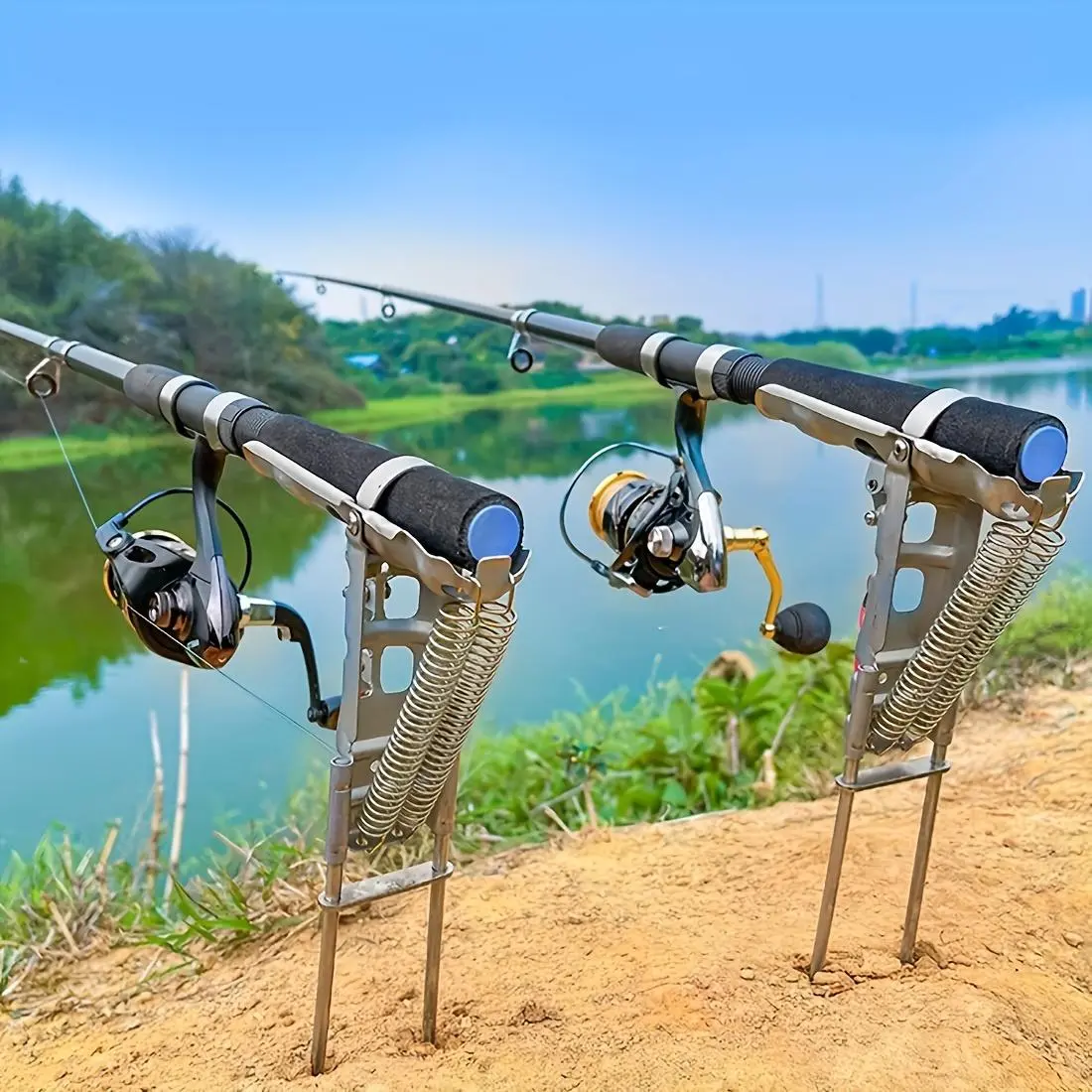 Auto‑Deploy Fishing Rod Holder, High-Sensitivity Dual-Spring Stainless Steel Rod Holder for Bank & Sea Fishing, Fishing Pole Holder, Fishing Rods Holder