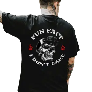 FUN FACT I DON'T CARE Skull Print Men'S T-Shirt, Top Menswear, Cotton Tee Shirt Casual Streetwear.....