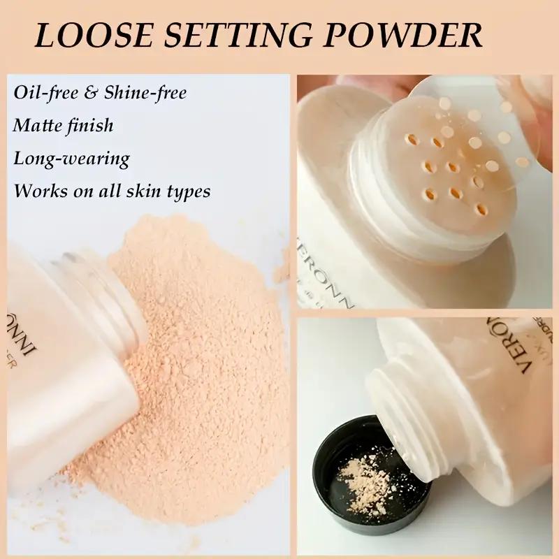 2 pcs Long-Lasting Oil-Control Loose Powder - Natural Bronze, Translucent LoosePowder, Oil-Free Matte Setting Powder Long-Lasting Light Setting Powder WithFoundation Brush, to Create A Perfect Base Makeup, halloween makeup for women