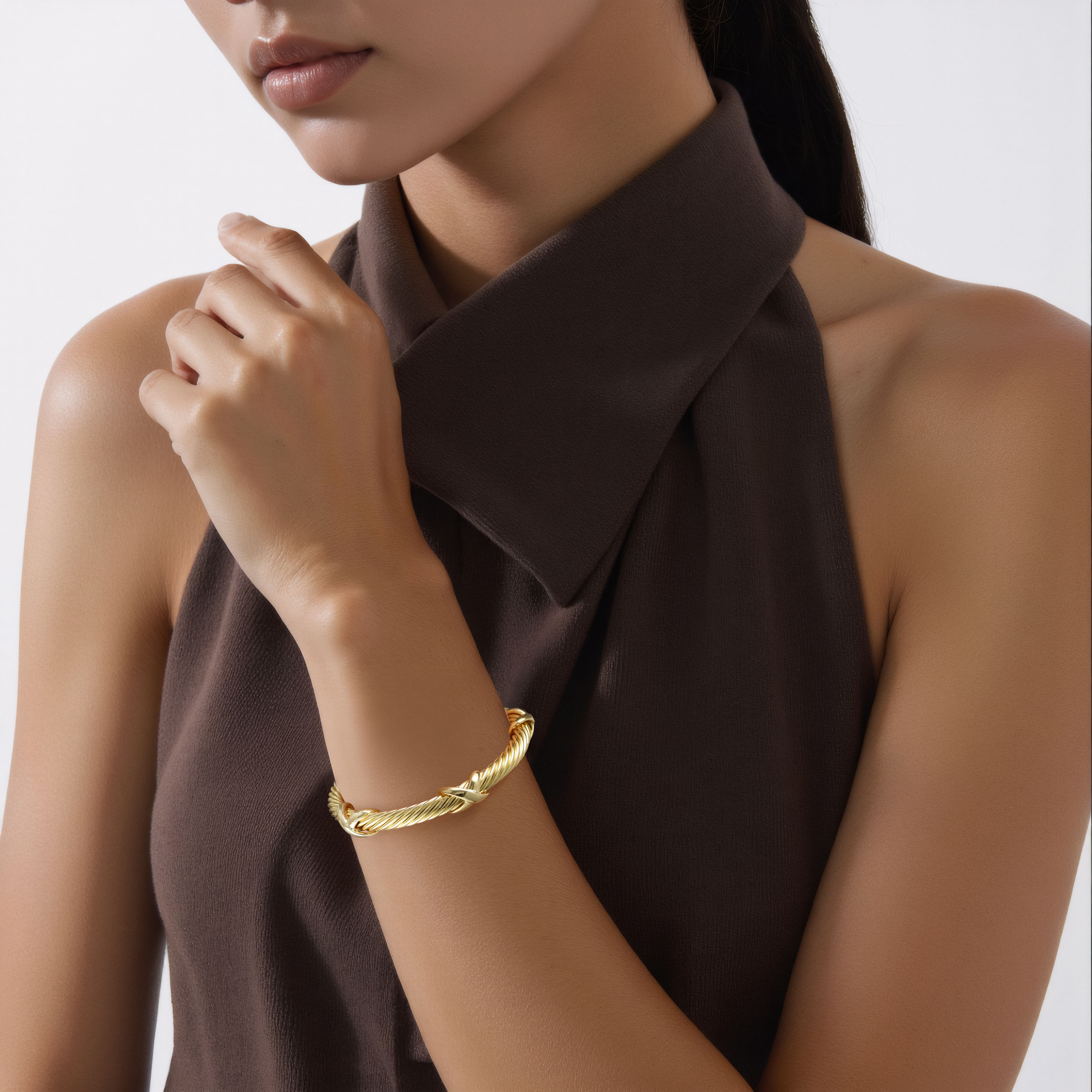 Aprilery Twisted Golden Knot Cuff Bracelet – Elegant Braided Design with Symbolic Knot Detailing
