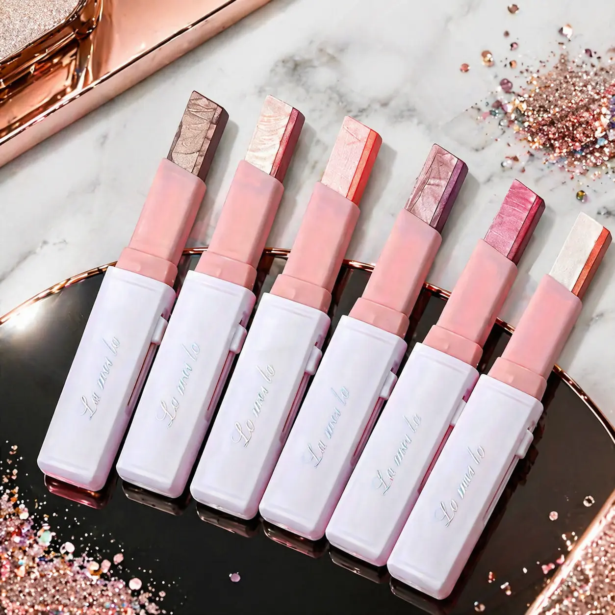 Lazy Girl 6Pcs Two-Tone Eyeshadow Stick Set Waterproof Cream Gradient Ombré Eye Shadow Pen High Pigment Matte Shimmer Highlighter Duo Long Lasting Smudge Proof Crease Resistant Quick Beginner Makeup Bundle Portable Travel Beauty Gift Box