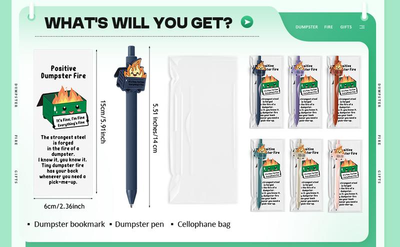 Dumpster Fire Pens Funny Luminous Ballpoint Pen for Easter Office Gift Emotional Support Dumpster Fire Easter Party Positive Gift for Coworkers Teacher Employee Appreciation Gift School Ofiice Supplies New Year Gifts