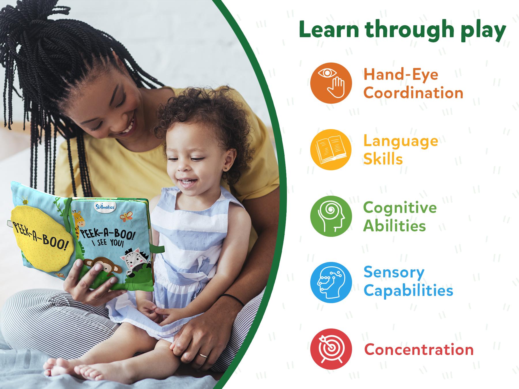 Skillmatics Peek-A-Boo Jungle Book - Soft Cloth Book for Baby, Infant & Toddler Toys, Crinkle Pages for Sensory Play, Gifts for Ages 6 Months and Up